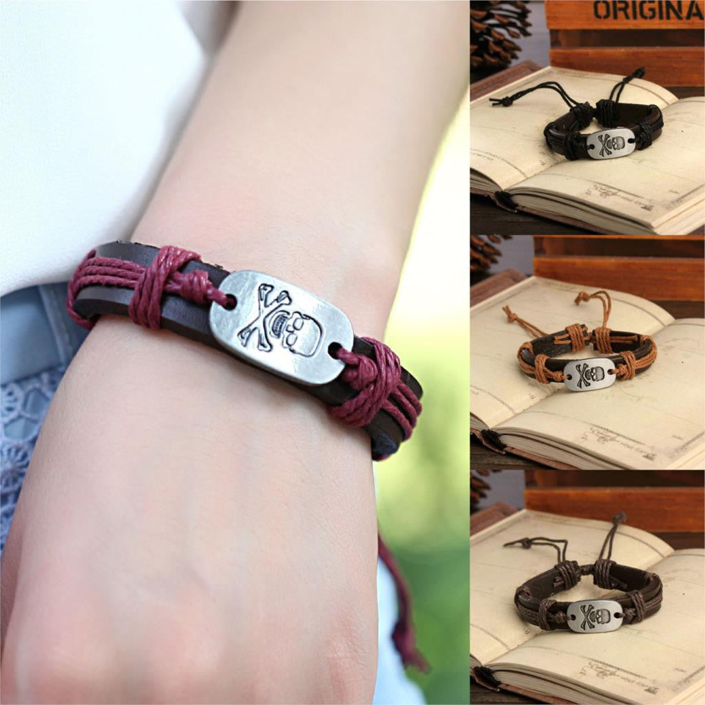 Skull Bone Genuine Leather Charm Bracelet For Women