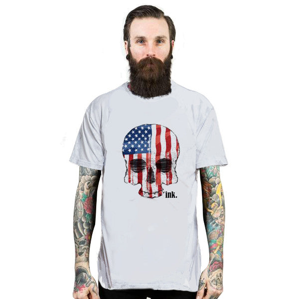 Men's American Flag Skull Short Sleeve T-shirt