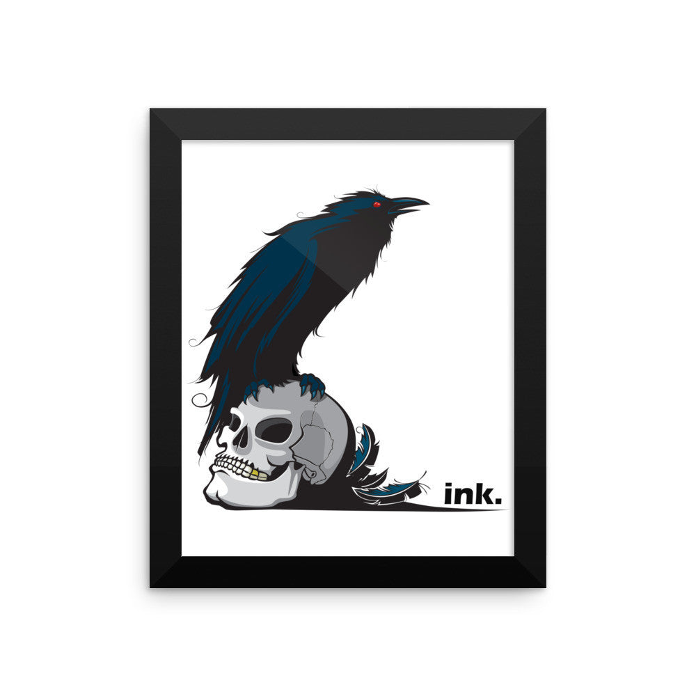 Raven Skull Ink Framed Poster