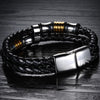 Men's Classic Double Layer Handmade Leather Chain Weaved Bracelet With Magnet Clasp