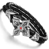 Men's Stainless Steel Skull Bracelet Black Synthetic Leather Rope