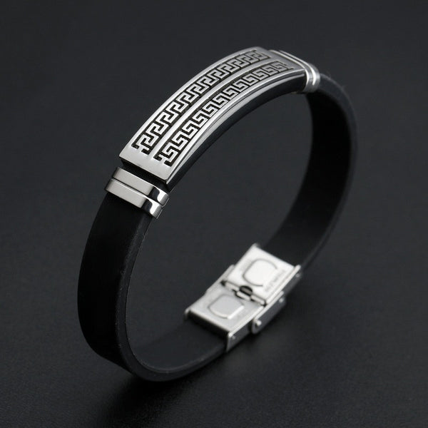 Men's Great Wall Pattern Stainless Steel Vintage Silicone Bracelets