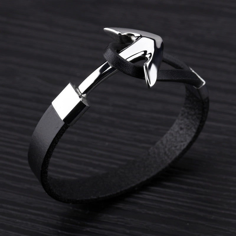 Men's Retro Leather Stainless Steel Anchor Bracelet