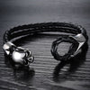 Men's Skull Stainless Steel Bracelets Black Genuine Leather Rope