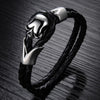 Men's Skull Stainless Steel Bracelets Black Genuine Leather Rope